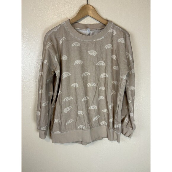 Daily Practice XS Rainbow Sweatshirt Tan Beige Pullover Crew Neck Anthropologie - Picture 2 of 5